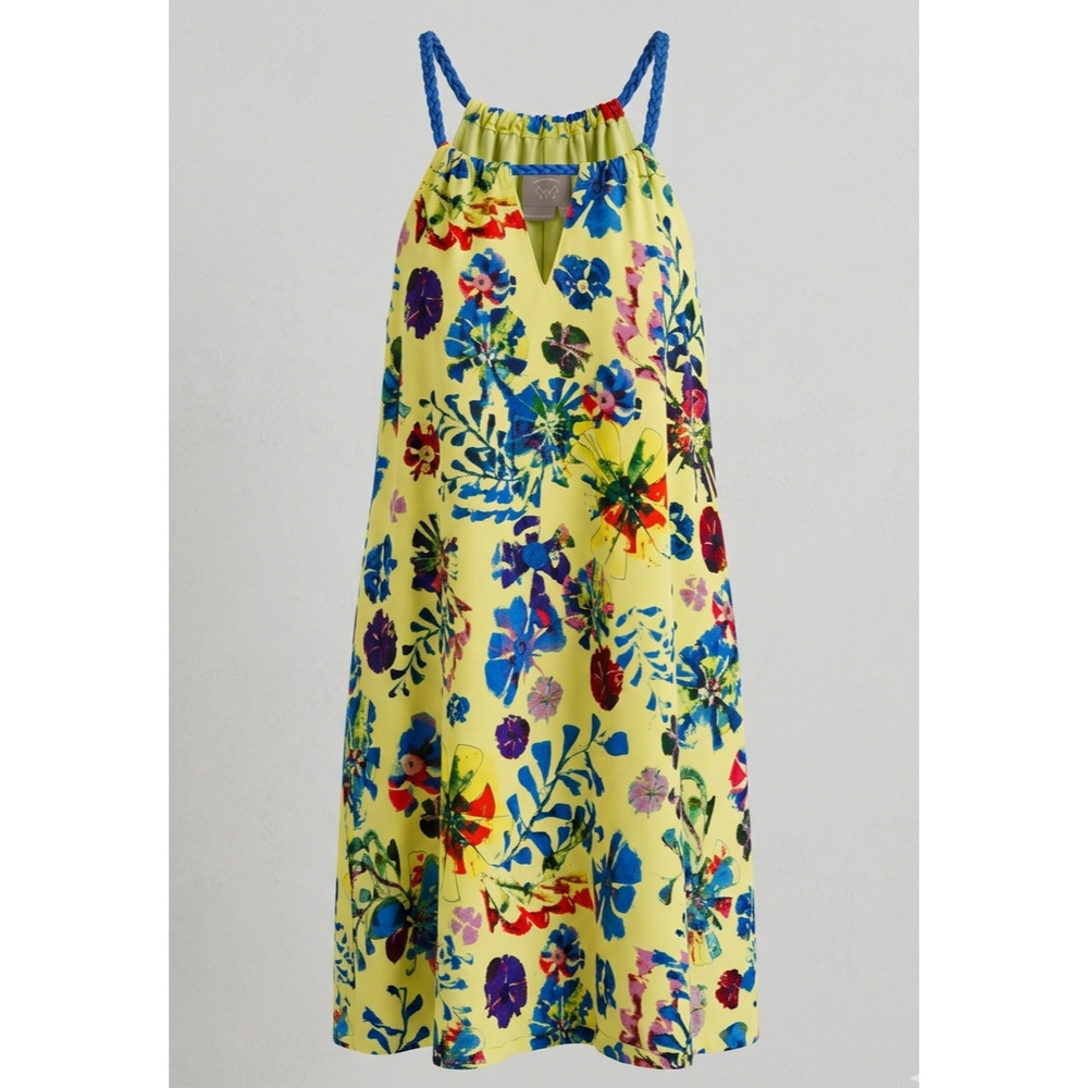 Anthropologie Vanessa Virginia Floral Boho Halter Mini Dress Yellow 12